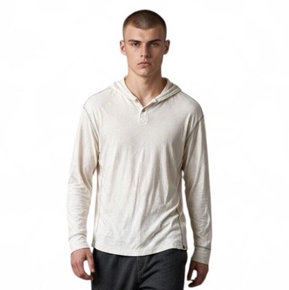 Free Planet Men’s 100% Cotton Long Sleeve Henley Hoodie Lightweight Shirt XL